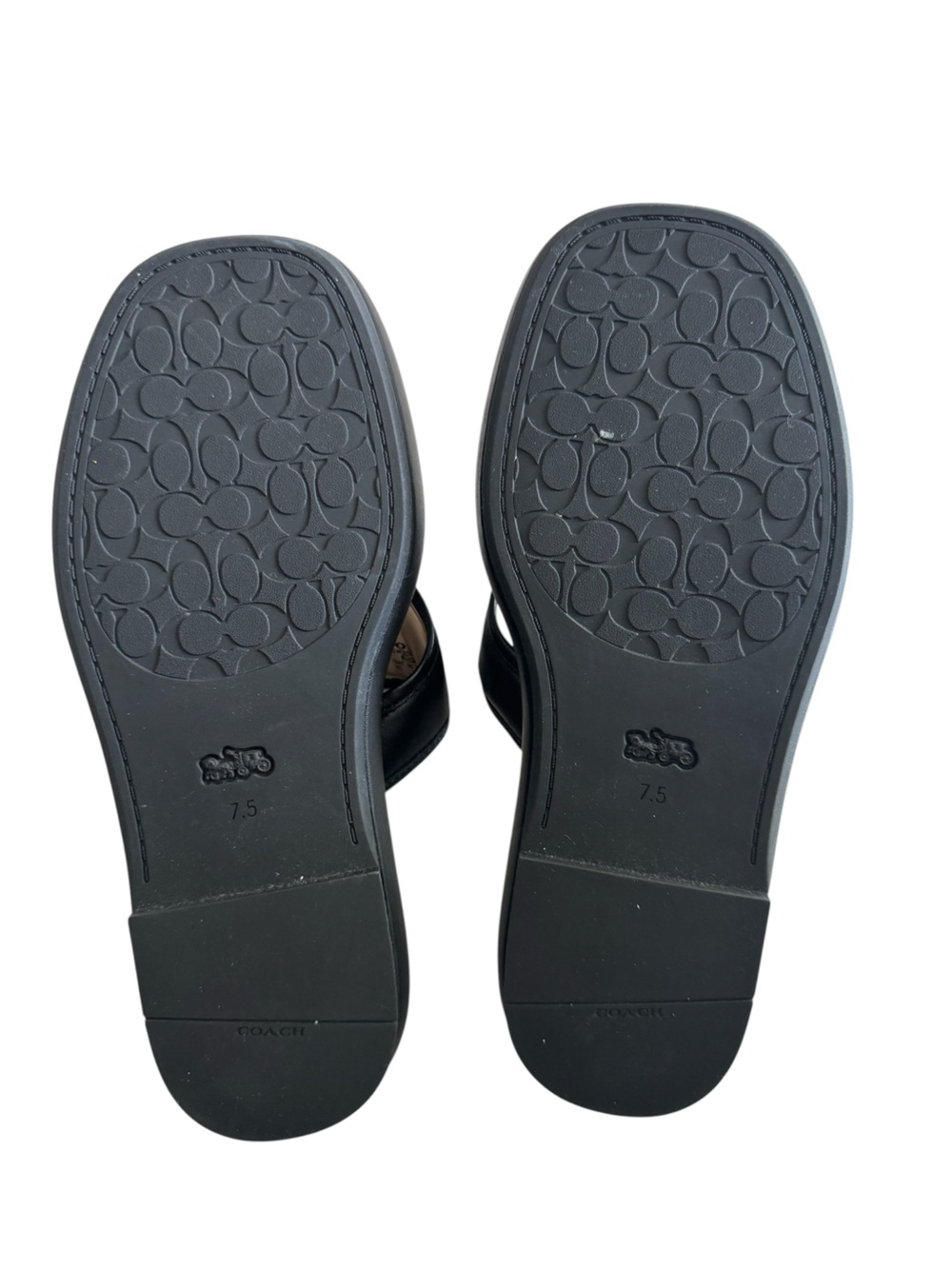 Coach Sylvie Black Leather Platform Thong Sandals with Brass 'C' Hardware - Picture 8 of 8
